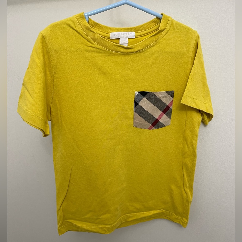Burberry Yellow T Shirt with Plaid Pocket Patch (Unisex) Size 8Y